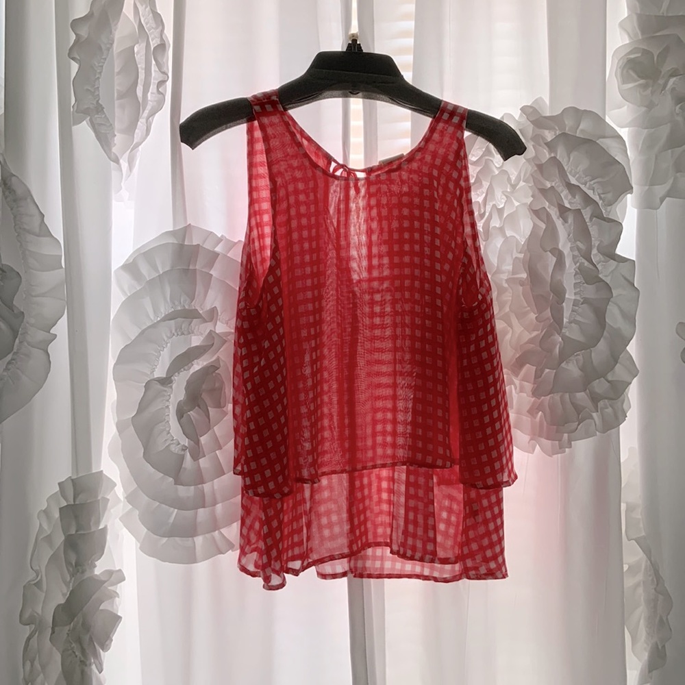 Gingham Red & White Picnic Flutter Blouse - image 2